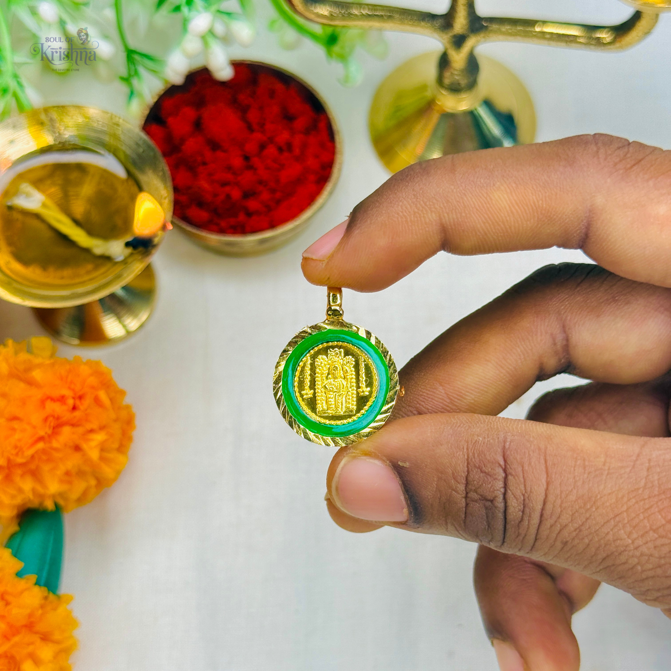 PANCHALOHA GURUVAYURAPPA LOCKET GREEN ( SMALL )