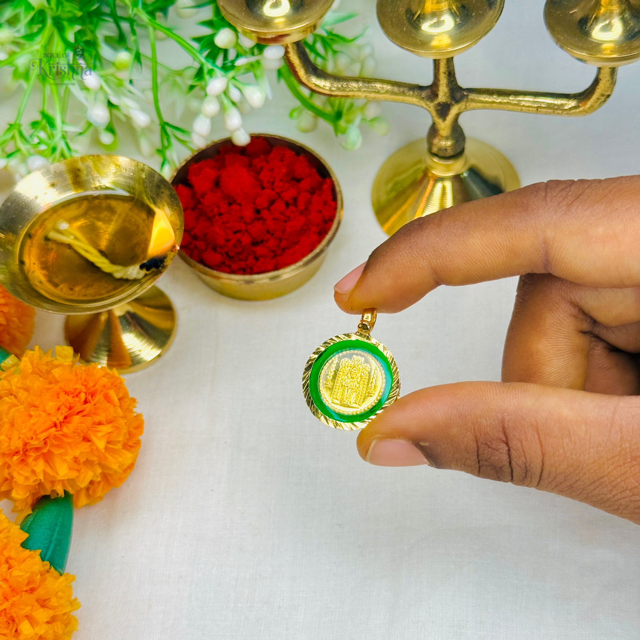 PANCHALOHA GURUVAYURAPPA LOCKET GREEN ( SMALL )